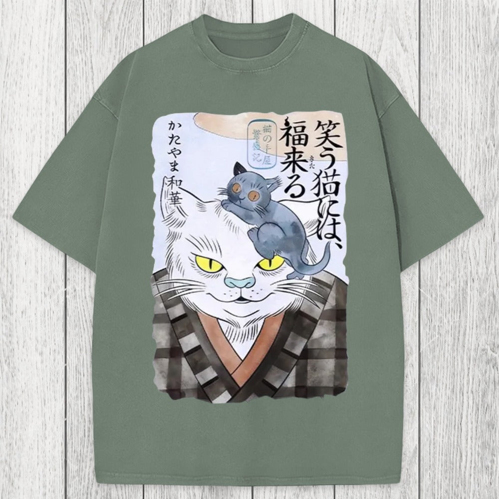Tokyosol Japanese Vintage Cat Washed T-Shirt