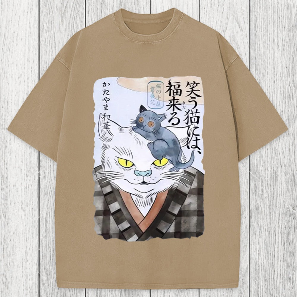 Tokyosol Japanese Vintage Cat Washed T-Shirt