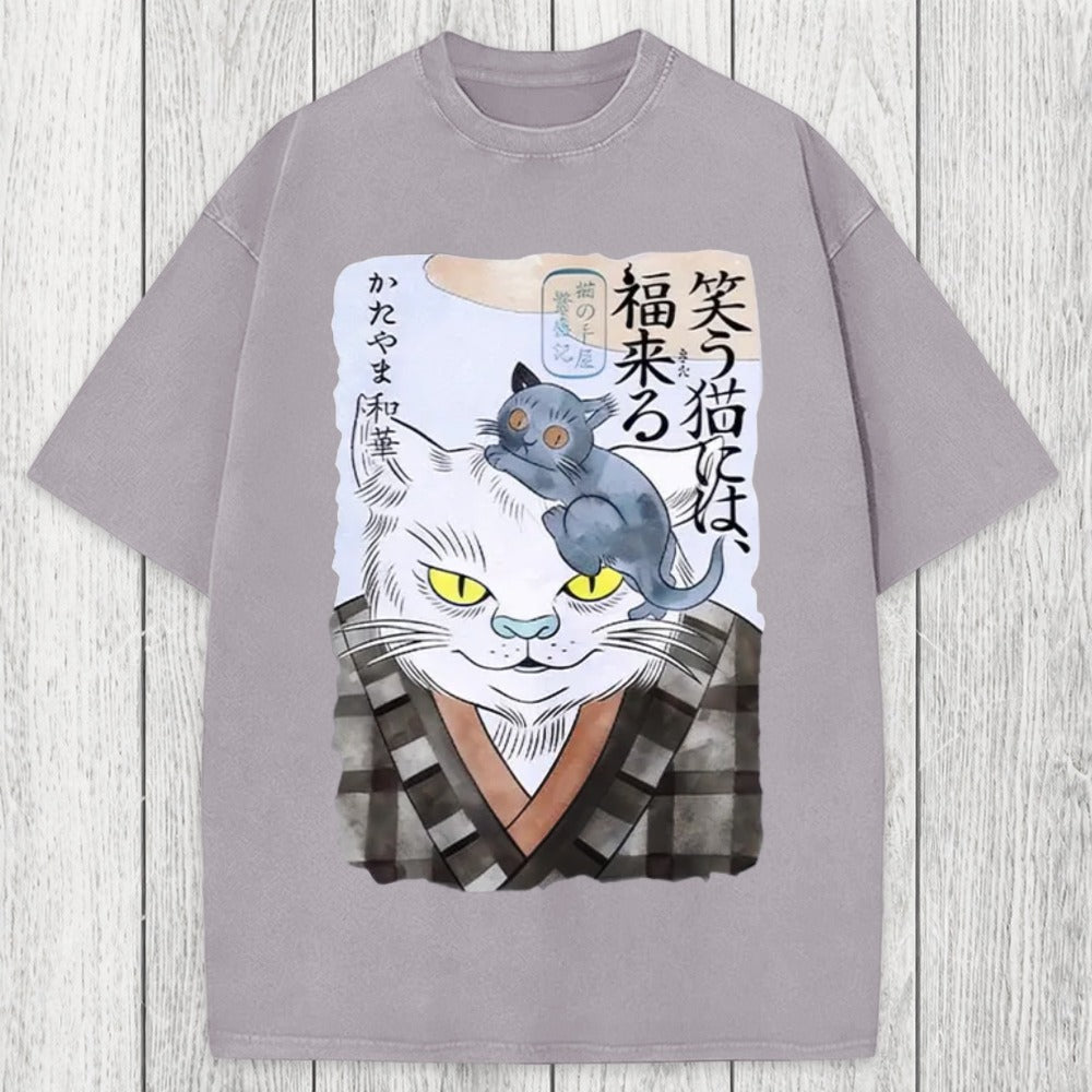Tokyosol Japanese Vintage Cat Washed T-Shirt