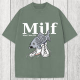 Tokyosol Milf-Man I Love Fih Fish Meme Washed T-Shirt