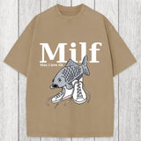 Tokyosol Milf-Man I Love Fih Fish Meme Washed T-Shirt