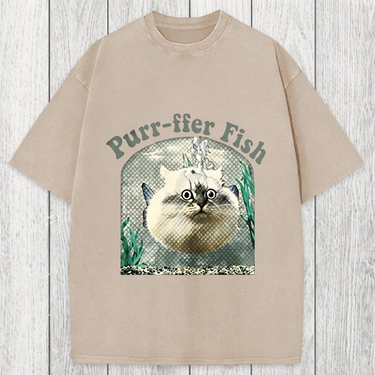 Tokyosol Purr-ffer Fish Cat Washed T-Shirt