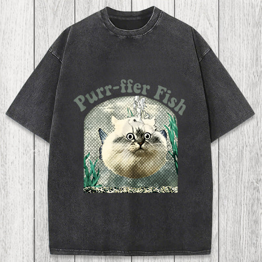 Tokyosol Purr-ffer Fish Cat Washed T-Shirt