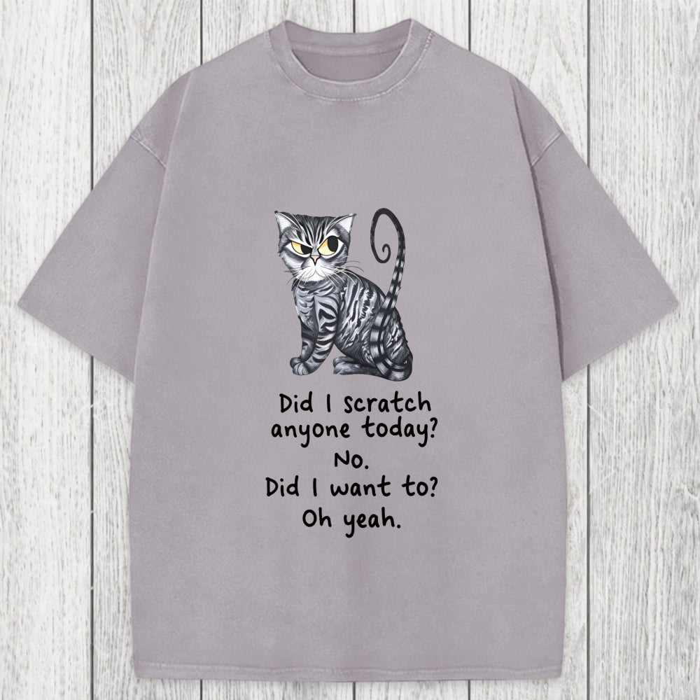Tokyosol Funny Sarcastic Cat Have I Scratched Anyone Today? Washed T-Shirt