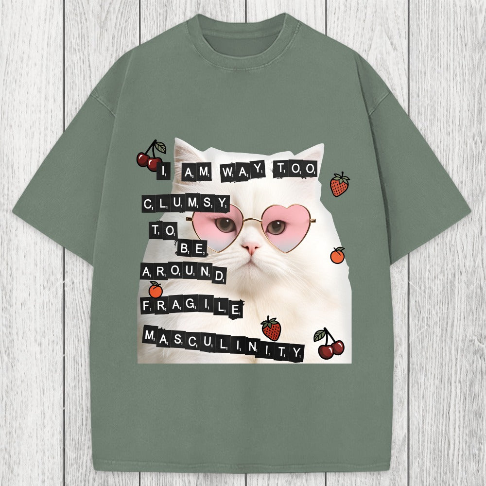 Tokyosol Funny Cat Fragile Masculinity Washed T-Shirt
