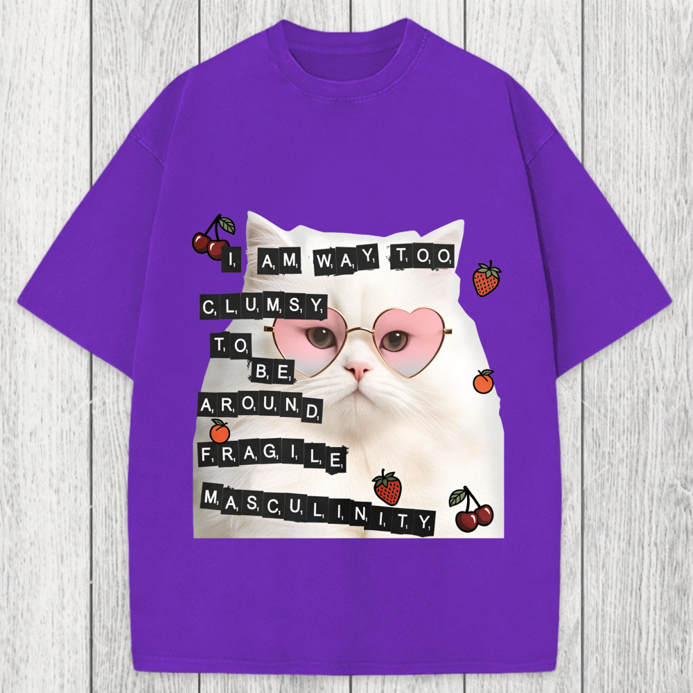Tokyosol Funny Cat Fragile Masculinity Washed T-Shirt