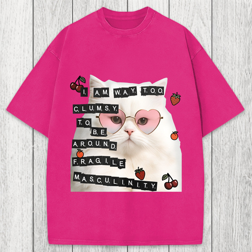 Tokyosol Funny Cat Fragile Masculinity Washed T-Shirt