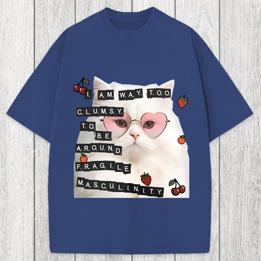 Tokyosol Funny Cat Fragile Masculinity Washed T-Shirt