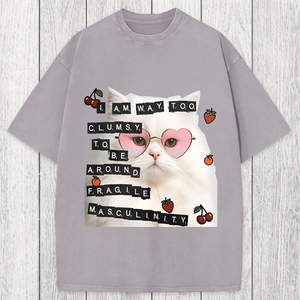 Tokyosol Funny Cat Fragile Masculinity Washed T-Shirt
