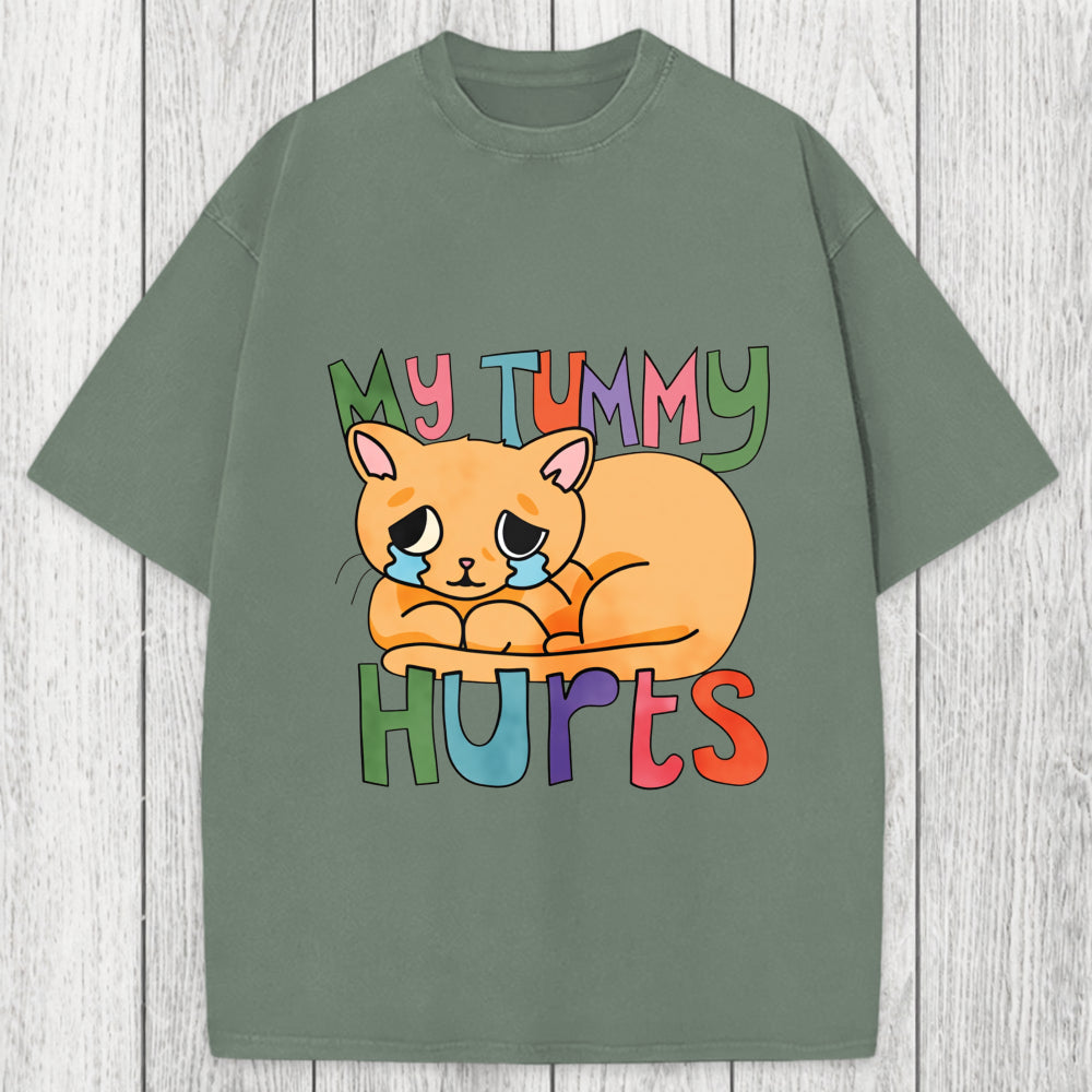 Tokyosol My Tummy Hurts Cat Washed T-Shirt