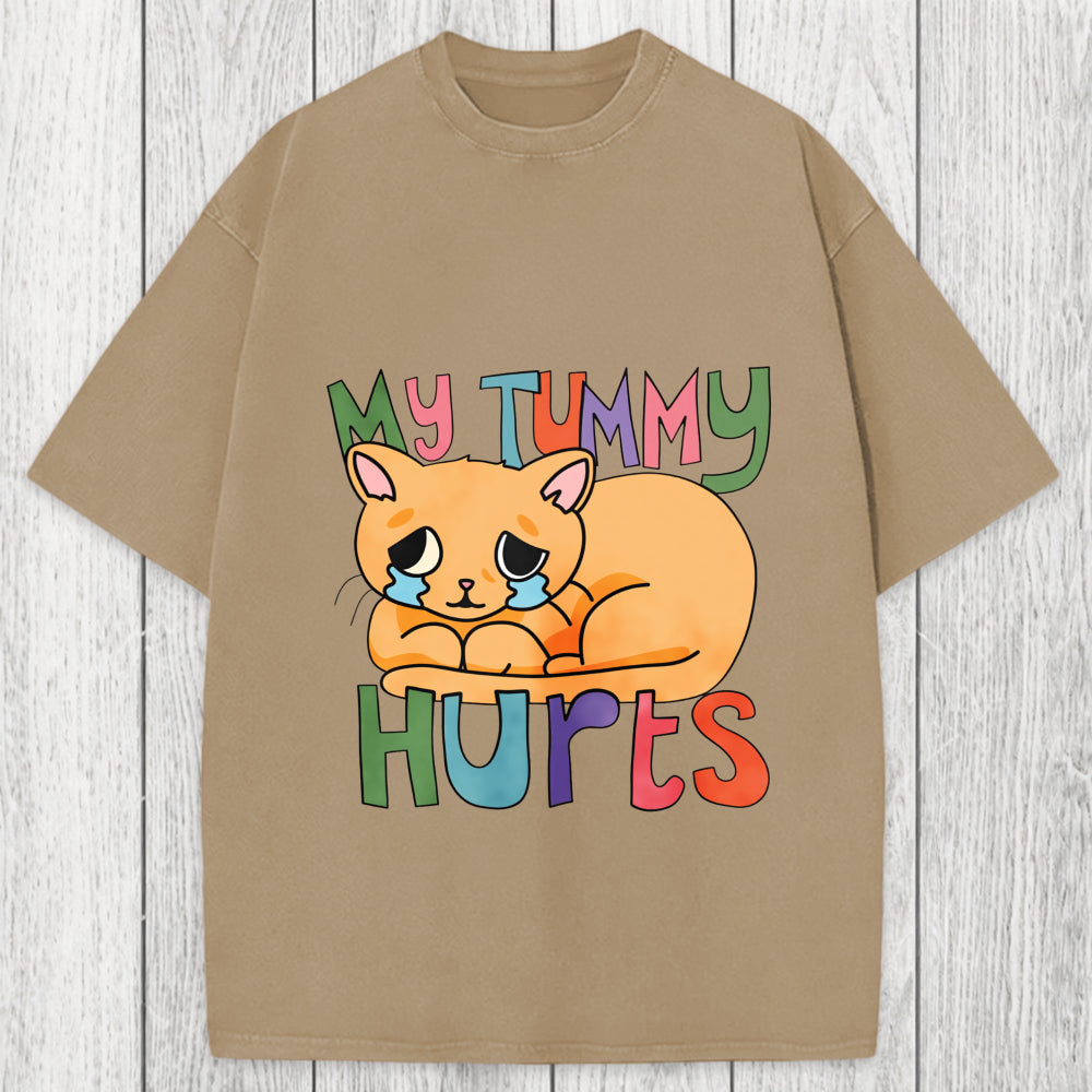 Tokyosol My Tummy Hurts Cat Washed T-Shirt