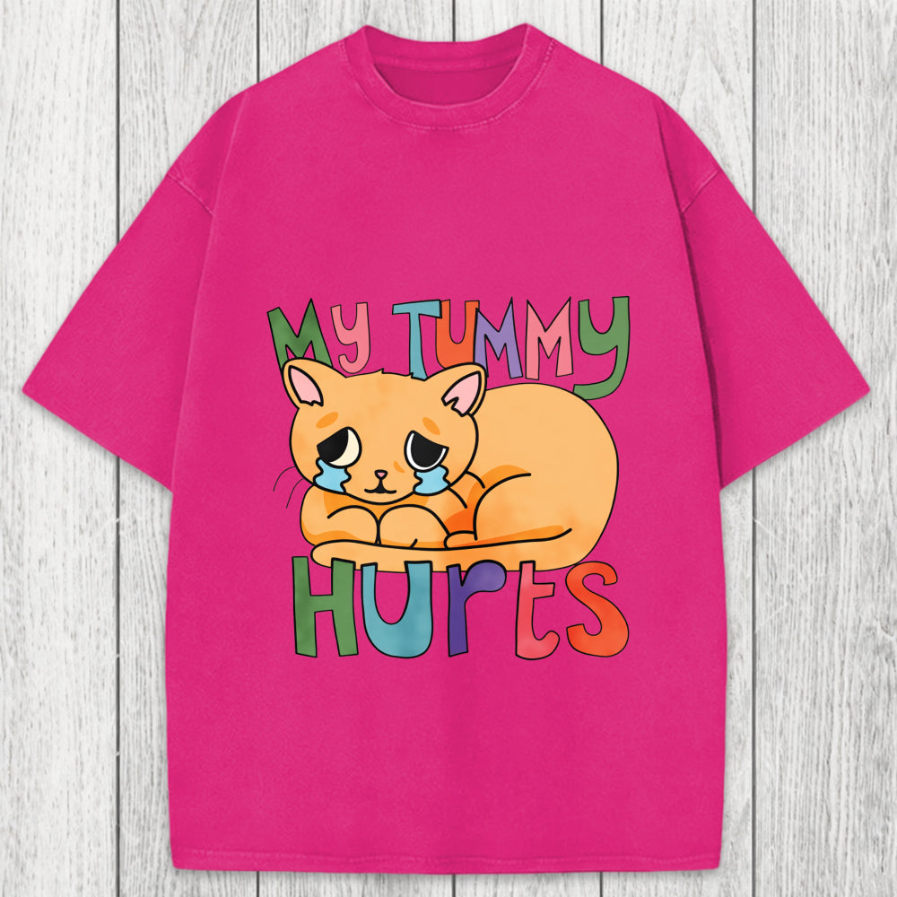 Tokyosol My Tummy Hurts Cat Washed T-Shirt