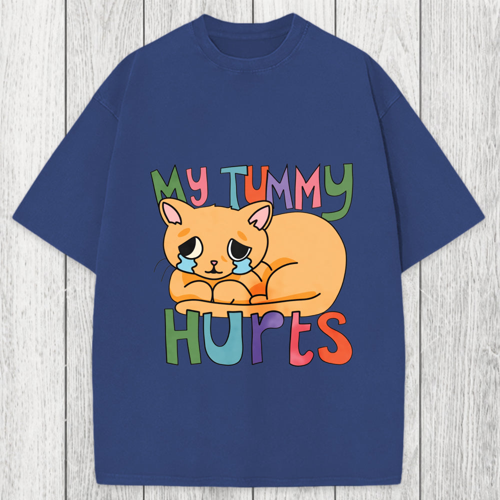Tokyosol My Tummy Hurts Cat Washed T-Shirt