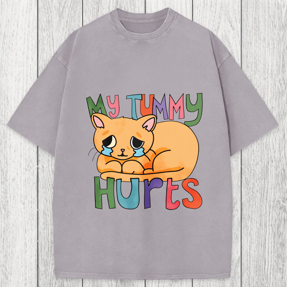 Tokyosol My Tummy Hurts Cat Washed T-Shirt