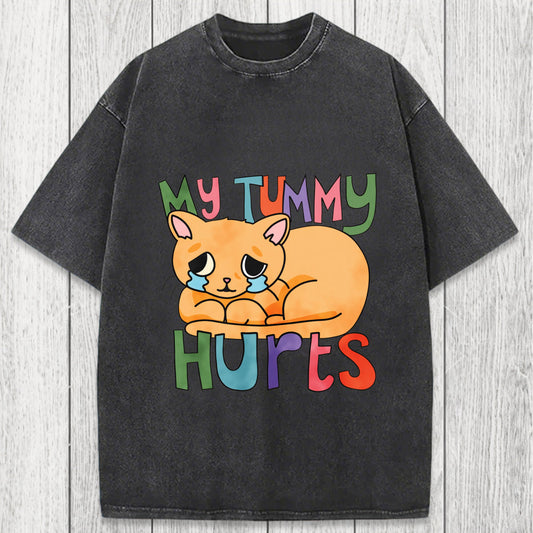 Tokyosol My Tummy Hurts Cat Washed T-Shirt