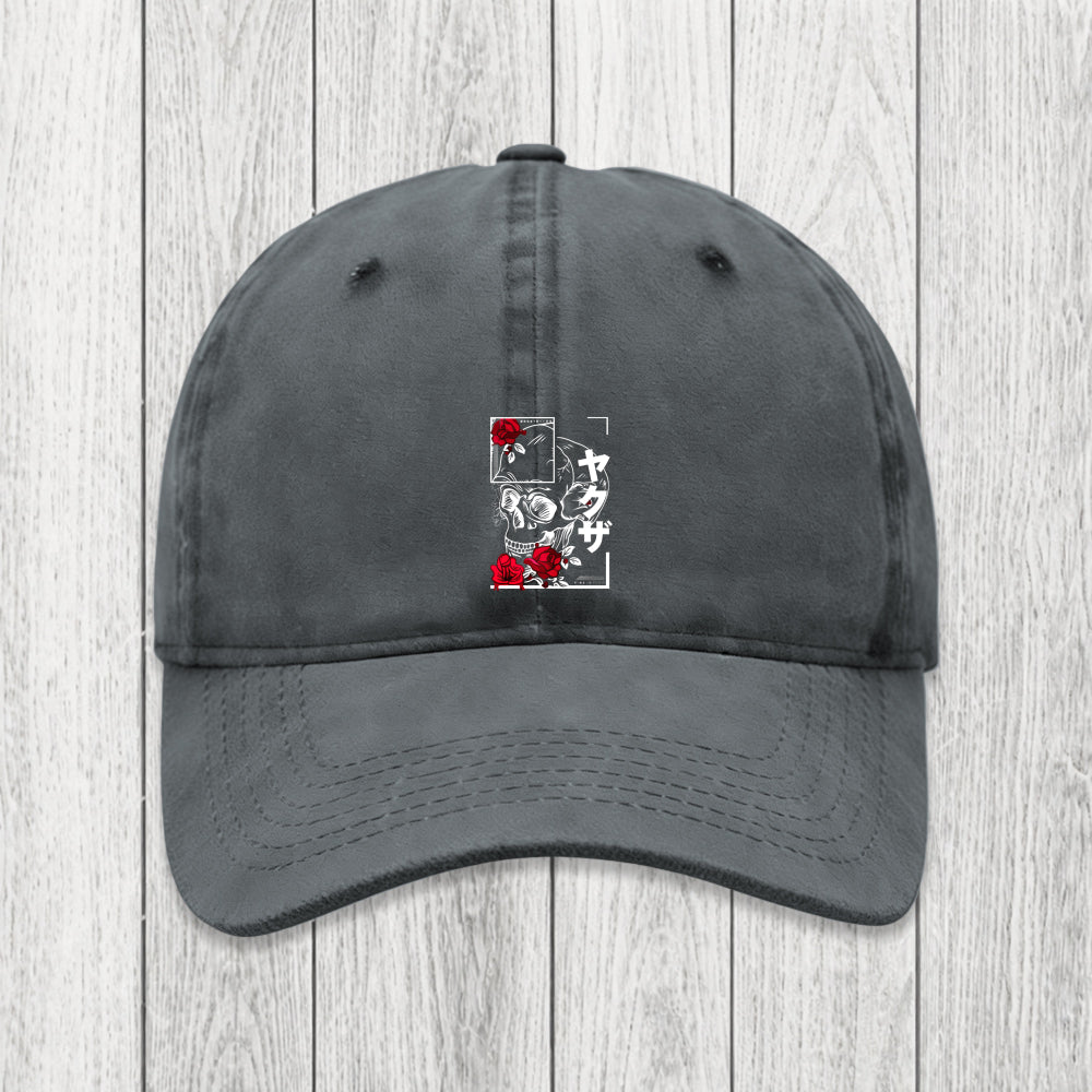 Tokyosol Skull Roses Japanese Aesthetic Washed Cap