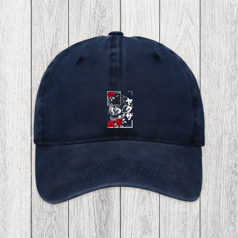 Tokyosol Skull Roses Japanese Aesthetic Washed Cap