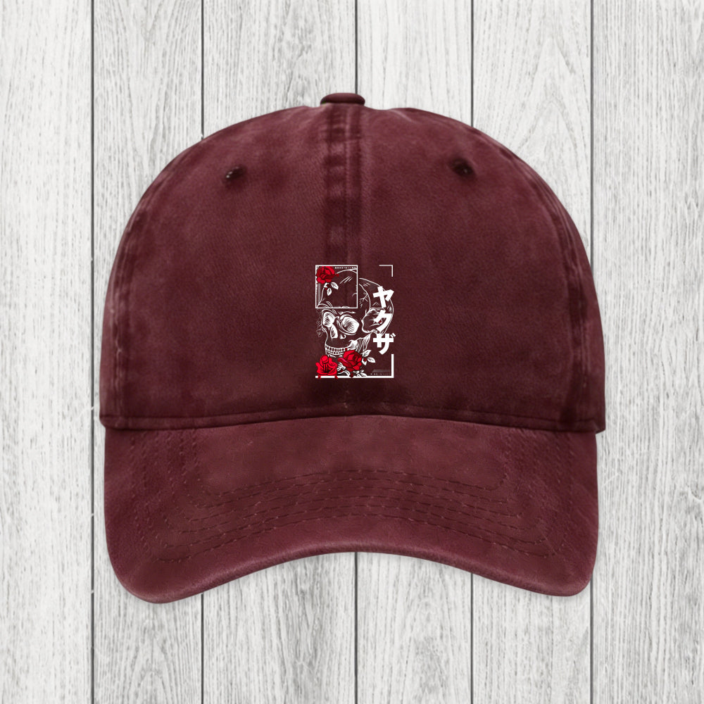 Tokyosol Skull Roses Japanese Aesthetic Washed Cap