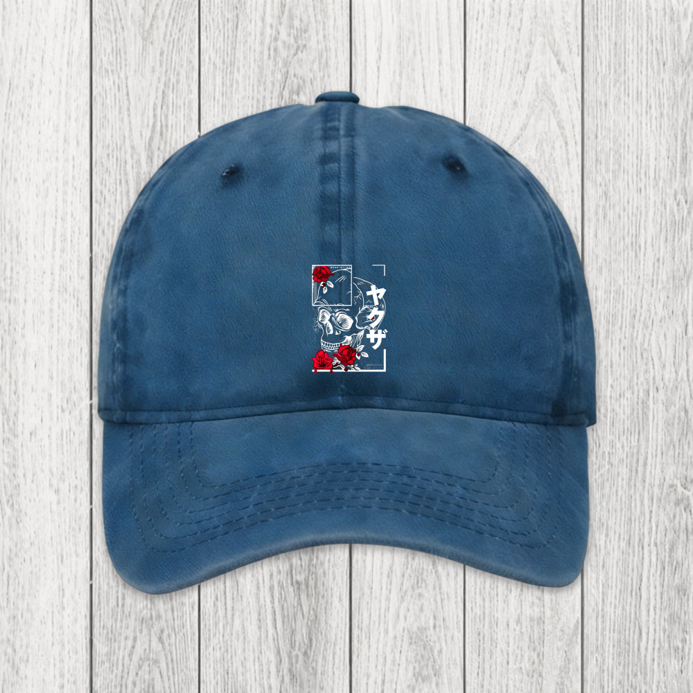 Tokyosol Skull Roses Japanese Aesthetic Washed Cap