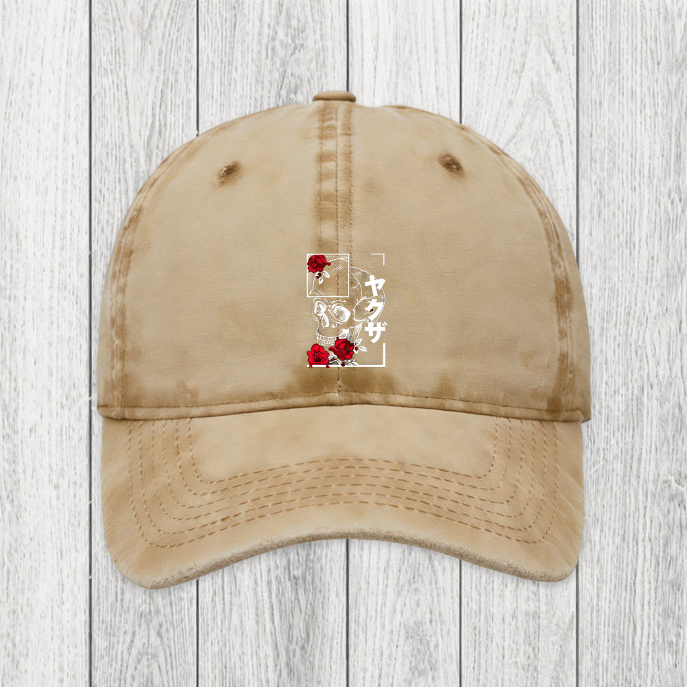 Tokyosol Skull Roses Japanese Aesthetic Washed Cap