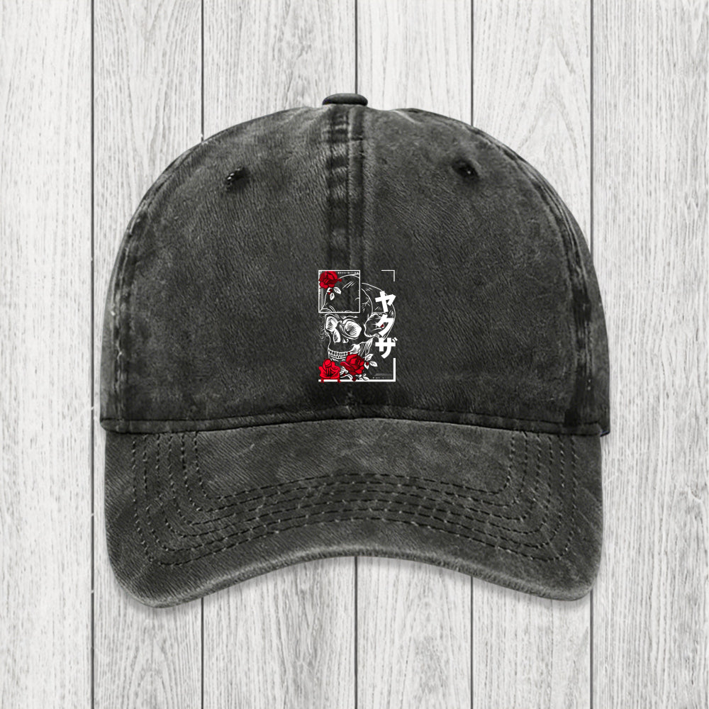 Tokyosol Skull Roses Japanese Aesthetic Washed Cap