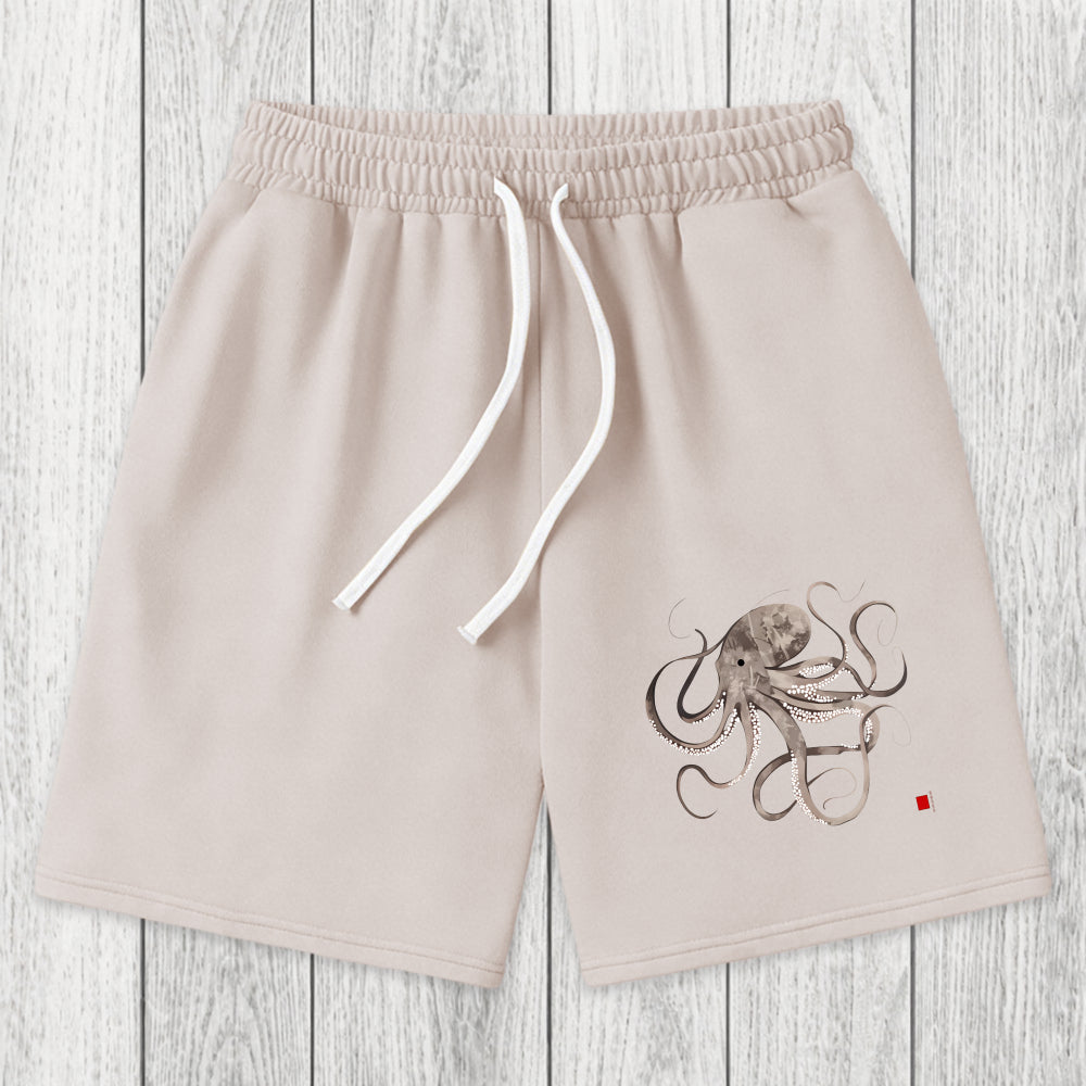Tokyosol Octopus Japanese Calligraphy Washed Shorts