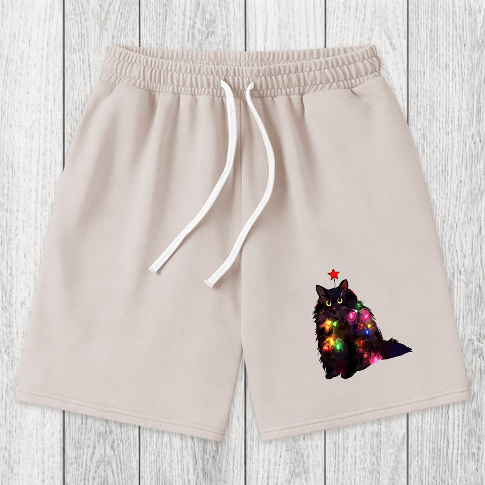 Tokyosol Christmas Lights Cat Washed Shorts