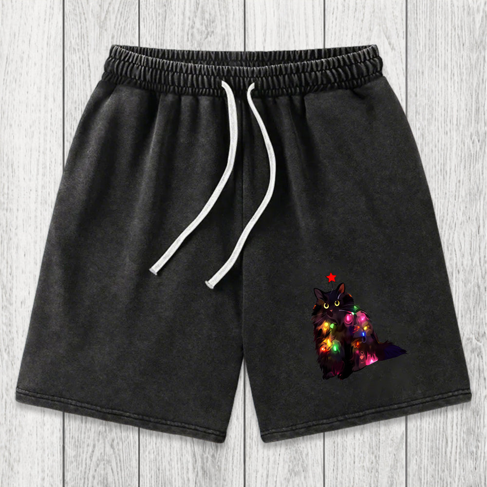 Tokyosol Christmas Lights Cat Washed Shorts