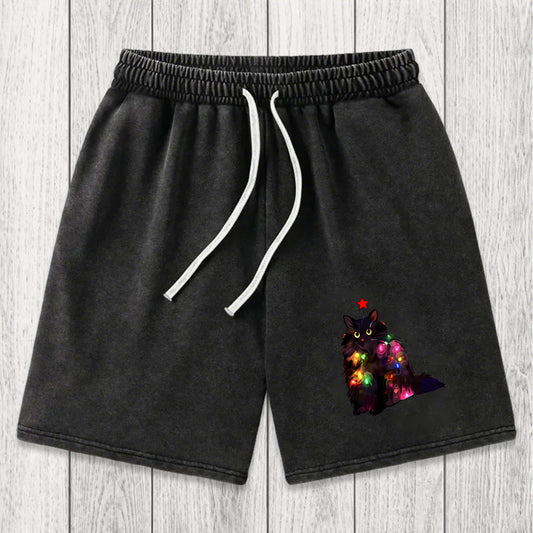 Tokyosol Christmas Lights Cat Washed Shorts