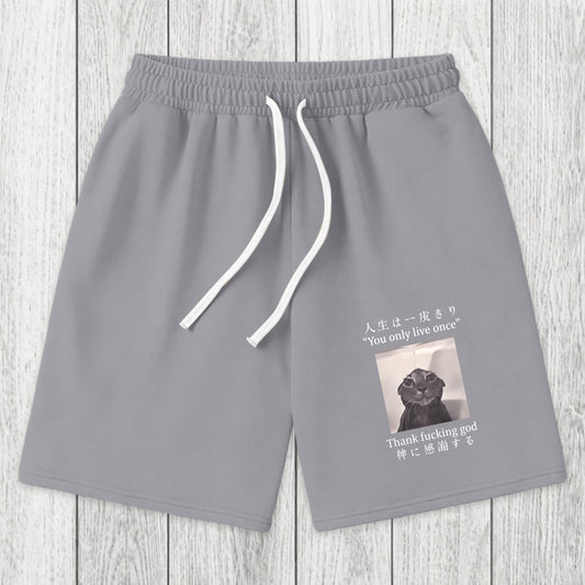 Tokyosol Funny Melancholy Cat Washed Shorts