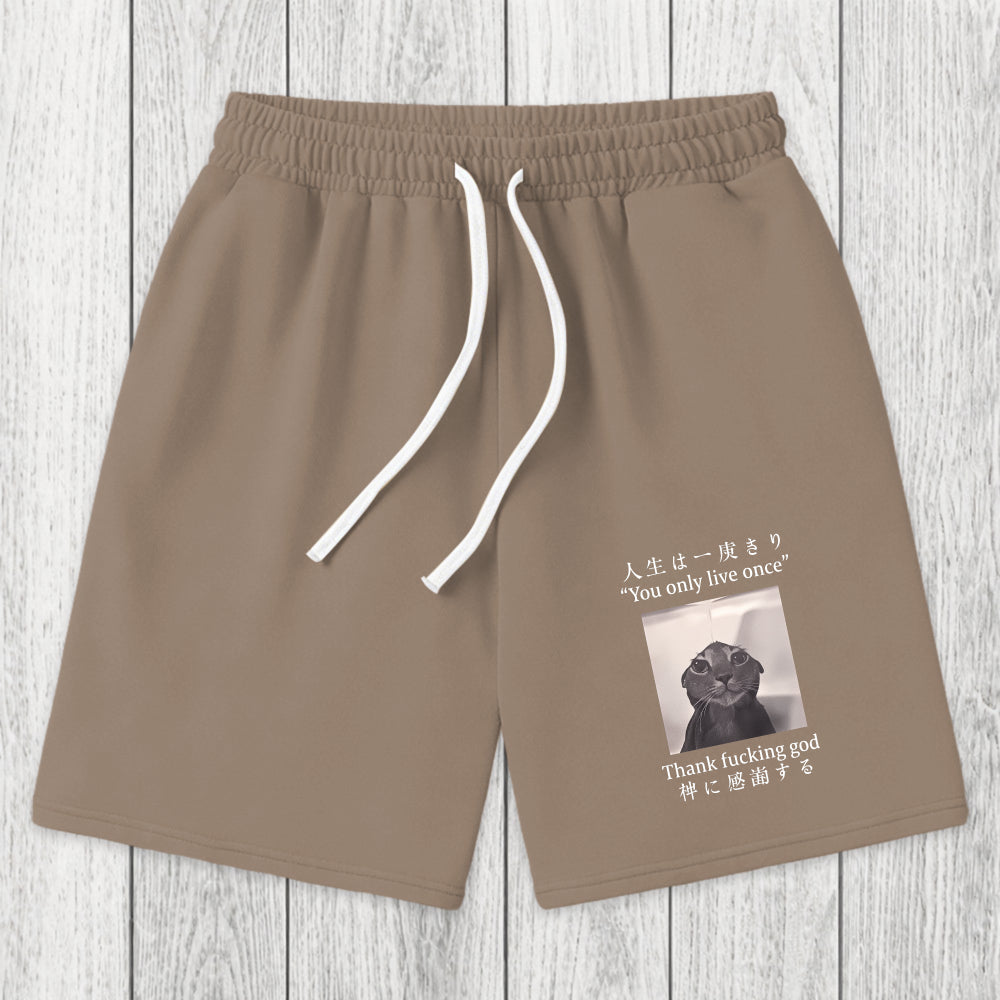 Tokyosol Funny Melancholy Cat Washed Shorts