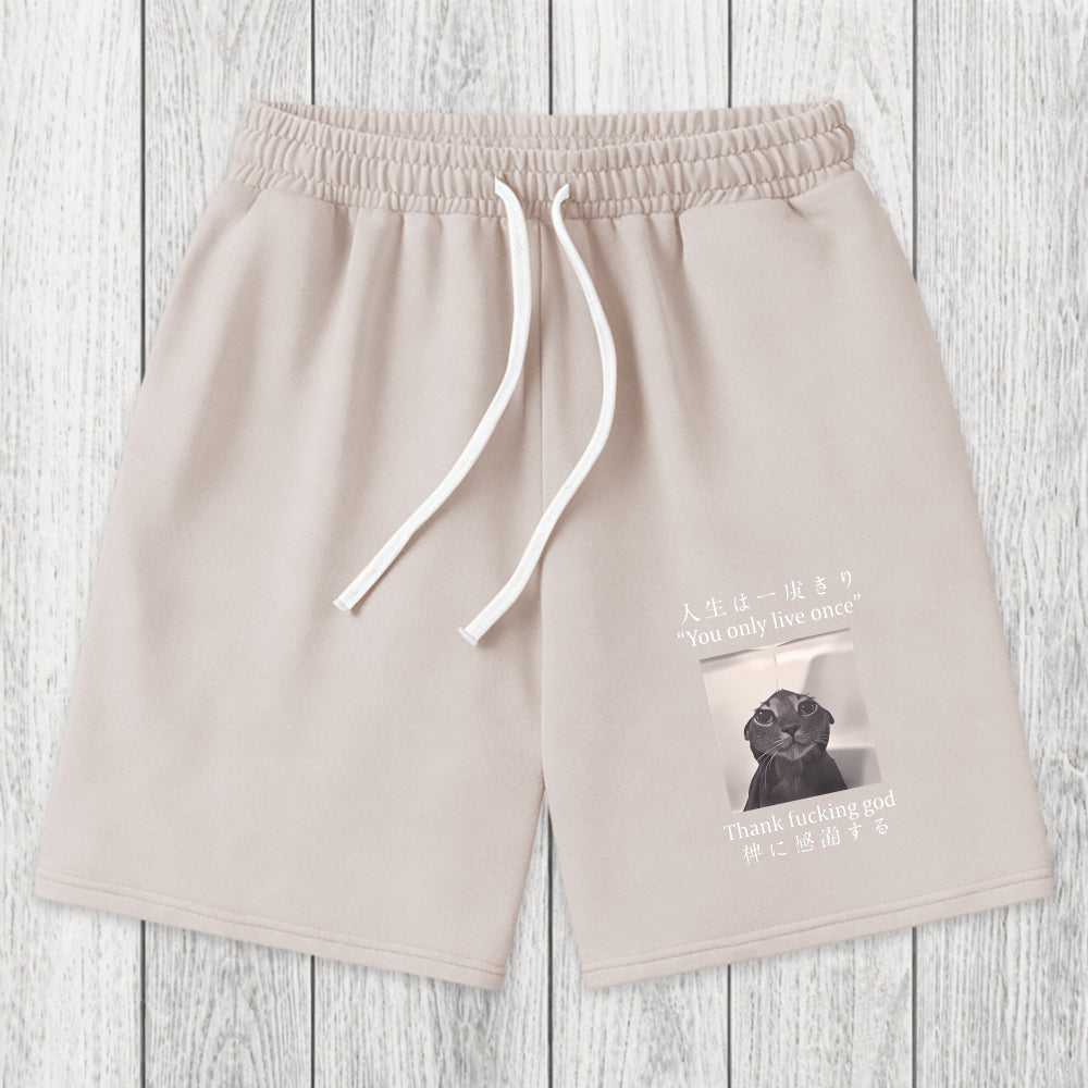 Tokyosol Funny Melancholy Cat Washed Shorts