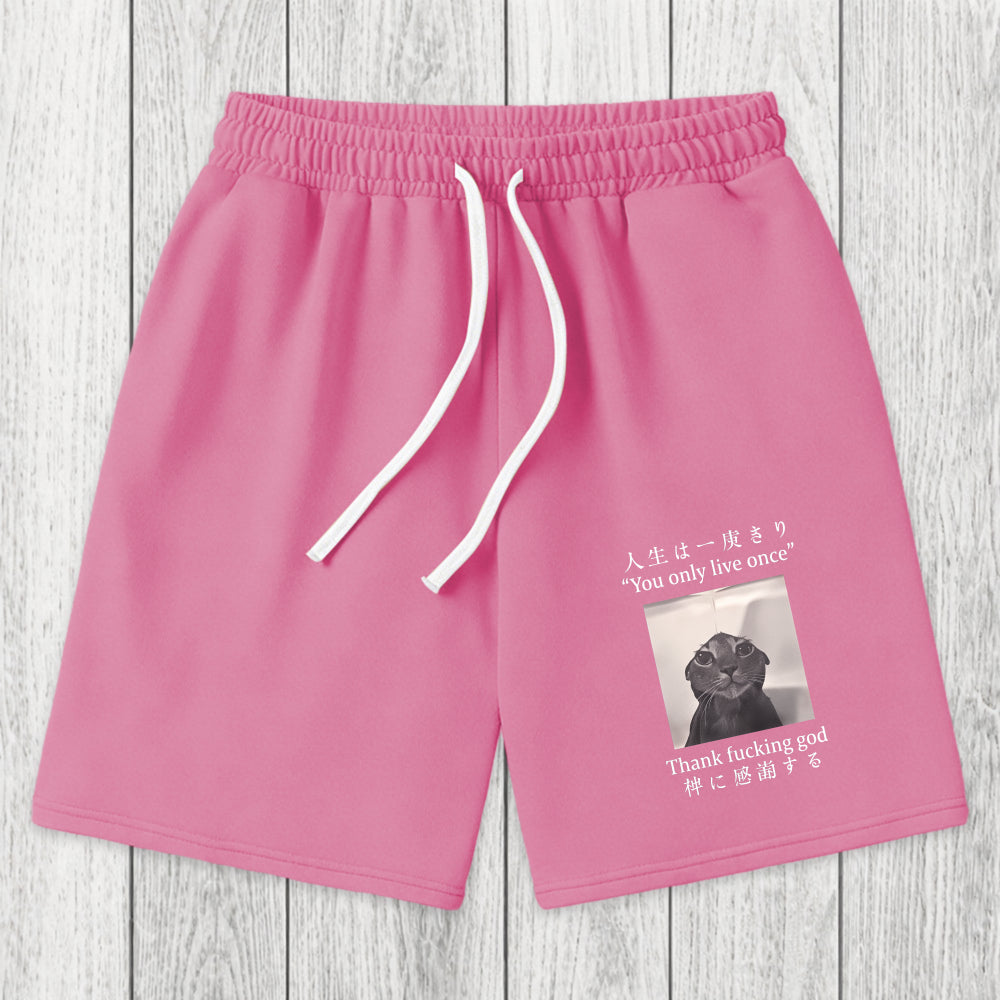 Tokyosol Funny Melancholy Cat Washed Shorts