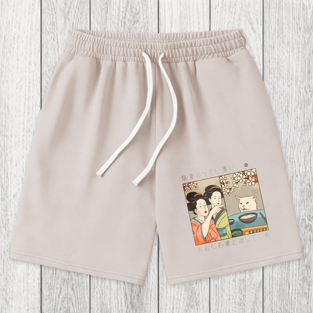 Tokyosol Japanese Woman Shouting at a Cat Washed Shorts