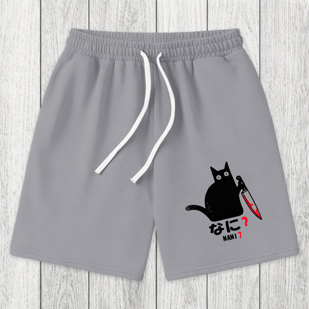 Tokyosol A Puzzled Cat Holding A Knife Washed Shorts