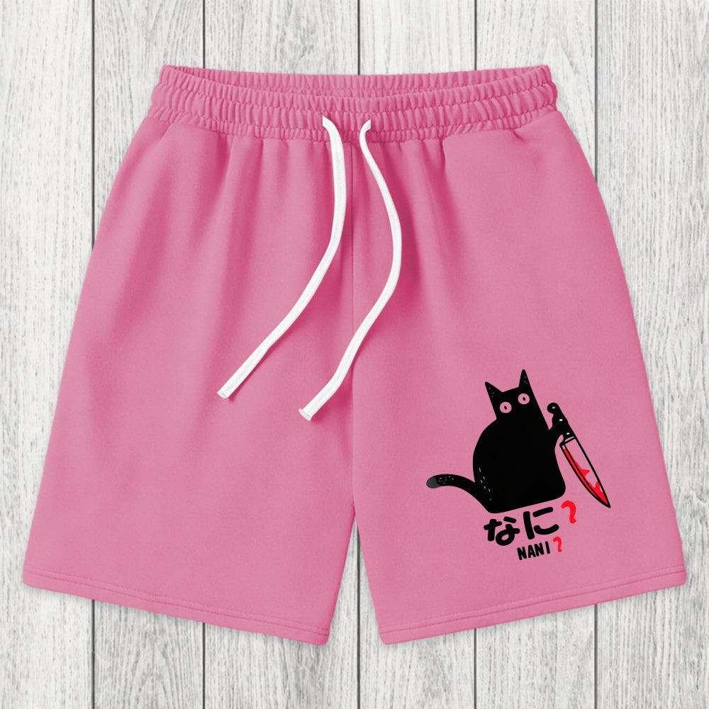 Tokyosol A Puzzled Cat Holding A Knife Washed Shorts