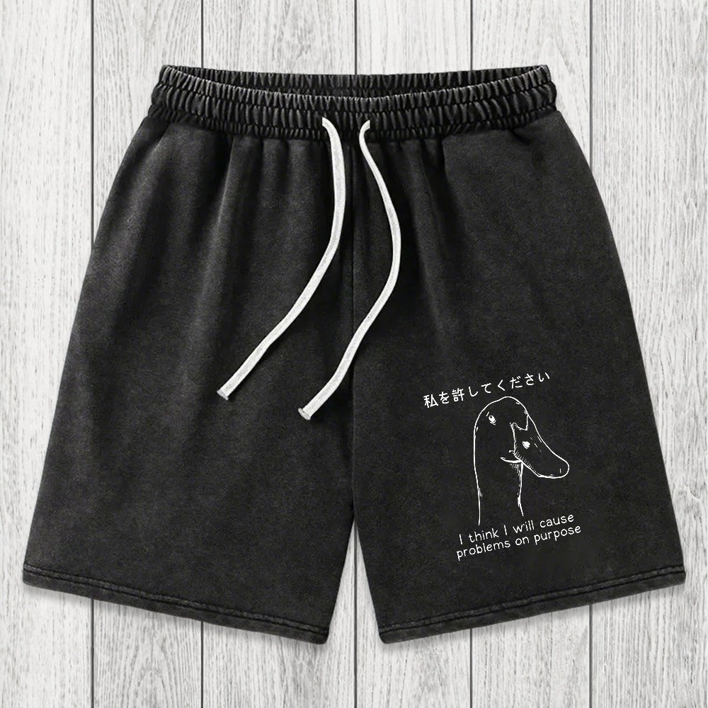 Tokyosol Stupid Goose Funny Washed Shorts