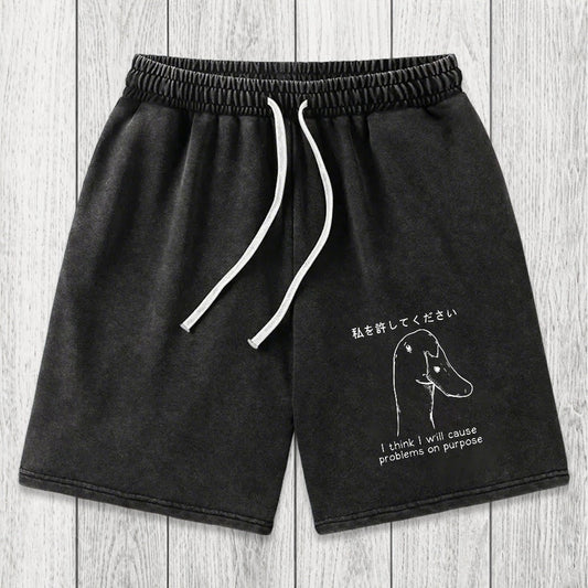 Tokyosol Stupid Goose Funny Washed Shorts