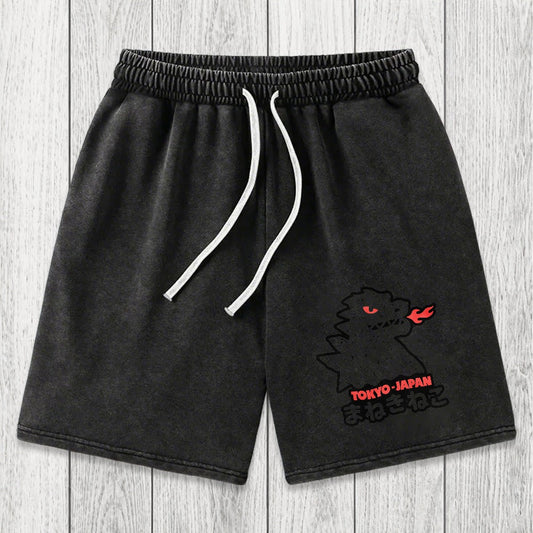 Tokyosol Japanese Fortune Cat Washed Shorts