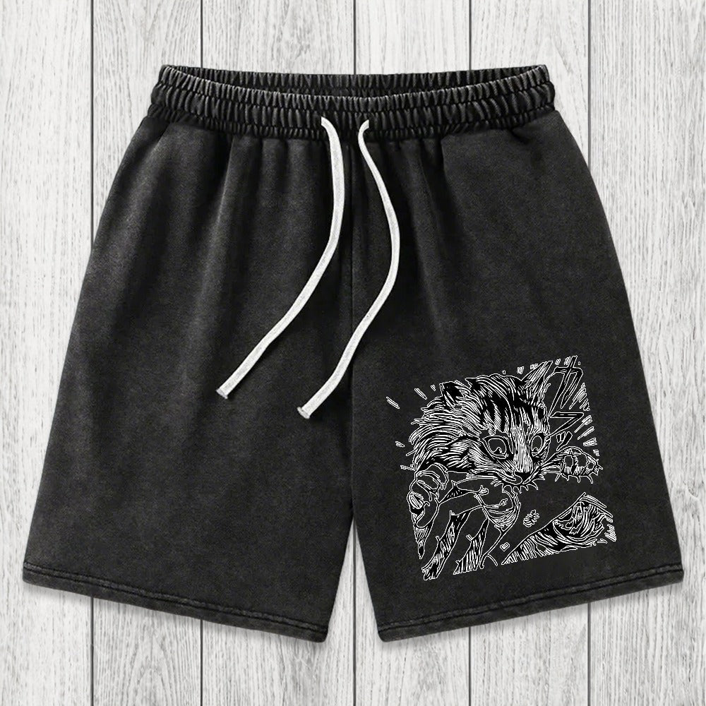 Tokyosol Creepy Cat Anime Horror Anteater Washed Shorts