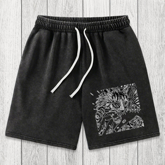 Tokyosol Creepy Cat Anime Horror Anteater Washed Shorts