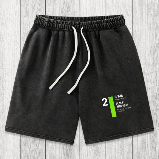 Tokyosol Yamanote Line Shibuya and Harajuku Washed Shorts