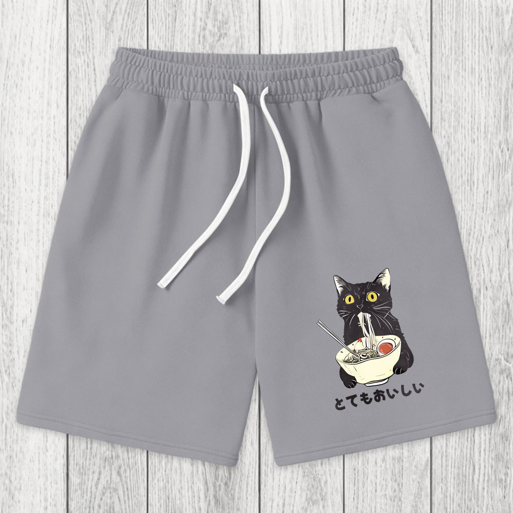 Tokyosol Cats Eat Ramen Noodles Washed Shorts