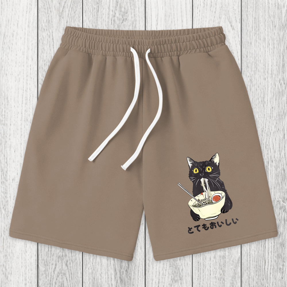 Tokyosol Cats Eat Ramen Noodles Washed Shorts