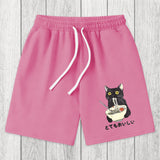 Tokyosol Cats Eat Ramen Noodles Washed Shorts