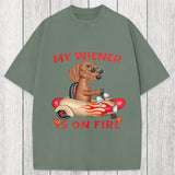 Tokyosol My Wiener Is On Fire Funny Dog Washed T-Shirt