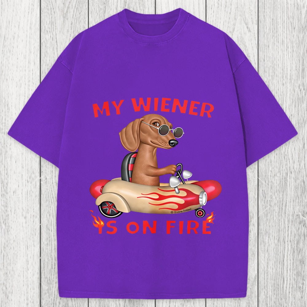 Tokyosol My Wiener Is On Fire Funny Dog Washed T-Shirt