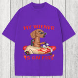 Tokyosol My Wiener Is On Fire Funny Dog Washed T-Shirt