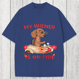 Tokyosol My Wiener Is On Fire Funny Dog Washed T-Shirt