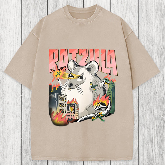 Tokyosol Funny RATZILLA Washed T-Shirt